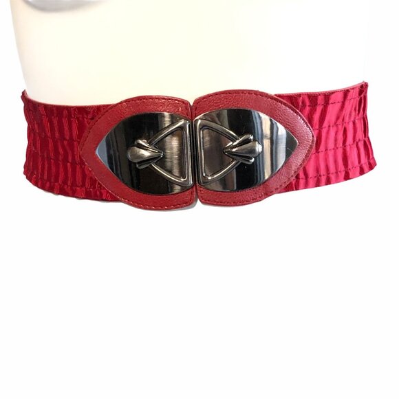 Womens Vintage Wide Belt Elastic Stretch Red 1990s 1980's Boho 3" Wide - Picture 3 of 9